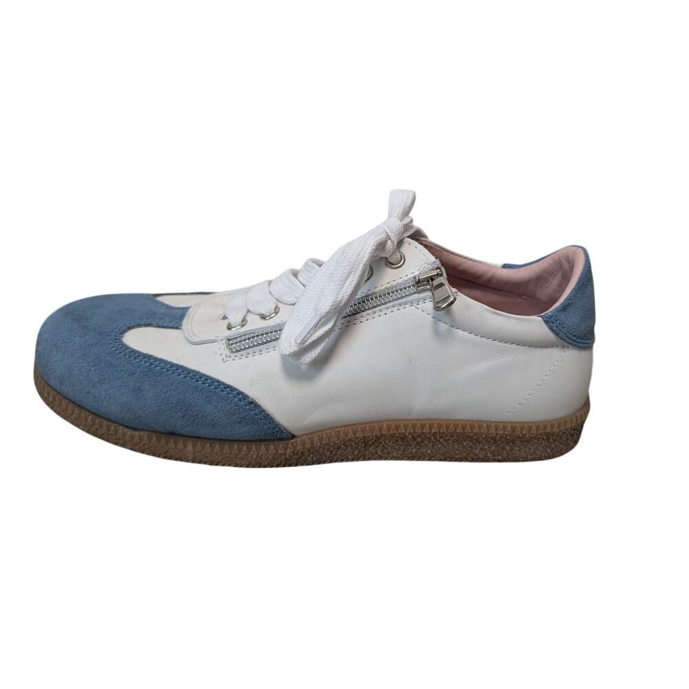 Sole Bliss Pixie Women Size 38 White Leather Denim Suede Gum Sole Zip Sneaker
